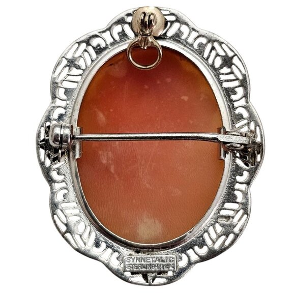 Symmetalic Sterling 12K Gold Shell Carved Cameo Brooch Pendant, Signed - Picture 6 of 11